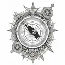 moral compass with the layout of puerto rico and the initials wicg asac aiac tattoo design idea