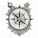 moral compass with the layout of puerto rico and the initials wicg asac aiac tattoo design idea