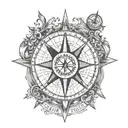 moral compass with the layout of puerto rico and the initials wicg asac aiac tattoo design idea
