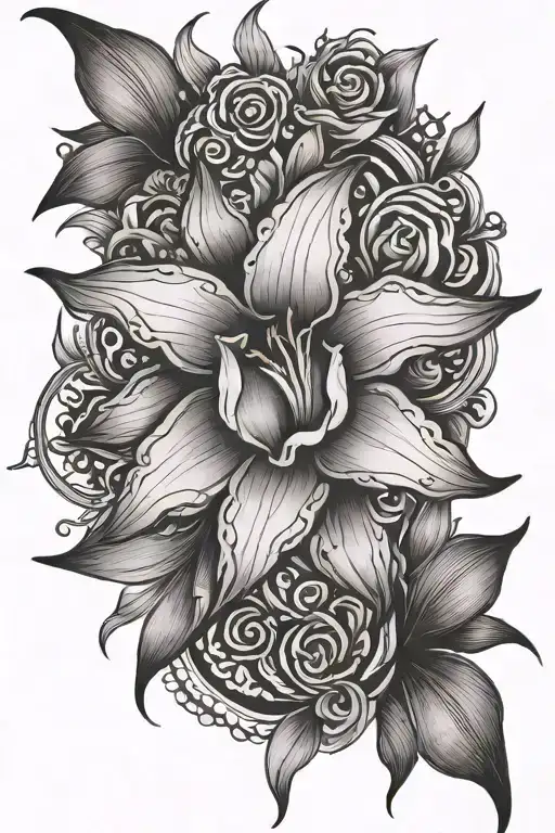 mandala gladiolus flower with virgo star sign tattoo design idea