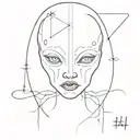 The word “Húsavík”, alien face, dove placed separately tattoo design idea