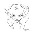 The word “Húsavík”, alien face, dove placed separately tattoo design idea