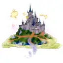Castle from Howl's Moving Castle surrounded by stars, soot sprites, and wysteria tattoo design idea