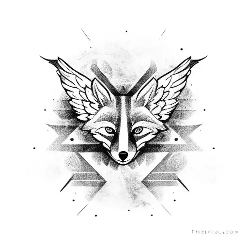 fox head with angel wings tattoo design idea