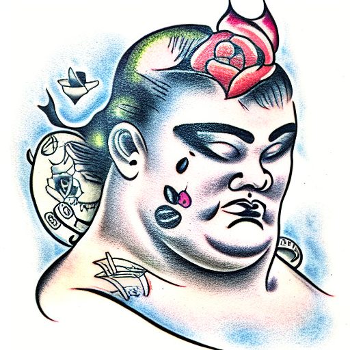 Traditional "Fat Slob With A Widows Peak" Tattoo Idea BlackInk AI