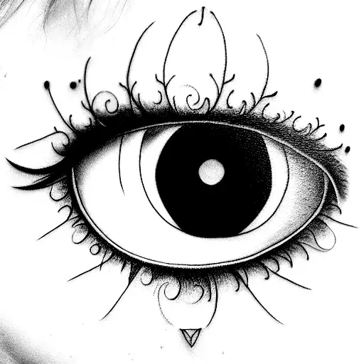 Gothic eye with eyeline and septum puerced through the pupil tattoo design idea