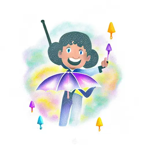 kid holding umbrella with purple rain coming down from a cloud tattoo design idea