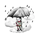 boy child holding umbrella under cloud with  rain tattoo design idea
