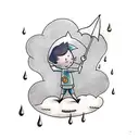 boy child holding umbrella under cloud with  rain tattoo design idea