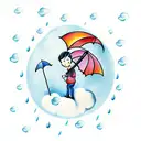 boy child holding umbrella under cloud with  rain tattoo design idea