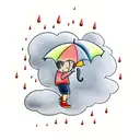 boy child holding umbrella under cloud with  rain tattoo design idea