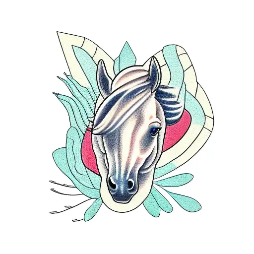 horse with succulents tattoo design idea
