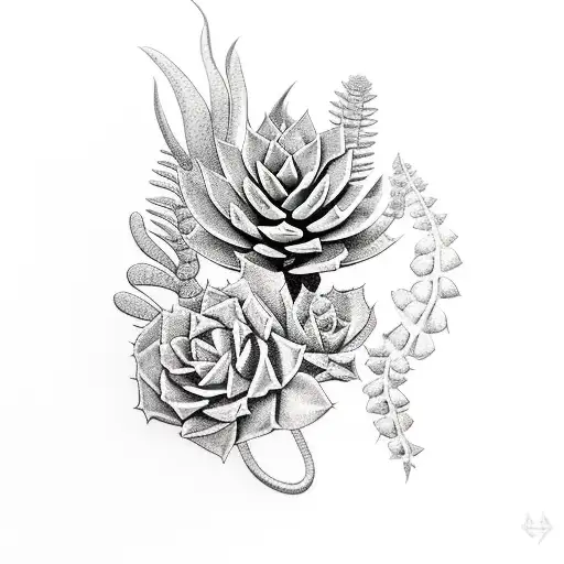 horse with succulents tattoo design idea