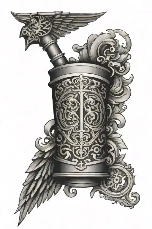 16th Century piston counter wing tattoo design idea