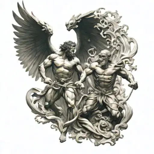 olympic gods battling tattoo design idea