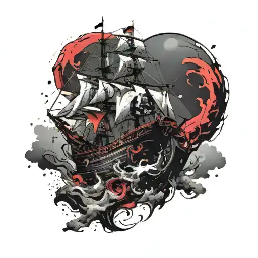 I want a space pirate ship to be attacked by an alien squid  tattoo design idea