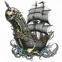 I want a space pirate ship to be attacked by an alien squid  tattoo design idea