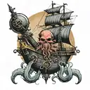I want a space pirate ship to be attacked by an alien squid  tattoo design idea