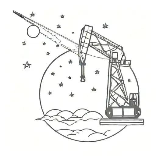 Create a tattoo of a drilling rig silhouette against a starry night sky, symbolizing ambition and reaching for the stars tattoo design idea