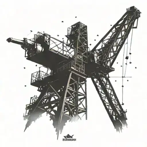 Create a tattoo of a drilling rig silhouette against a starry night sky, symbolizing ambition and reaching for the stars tattoo design idea
