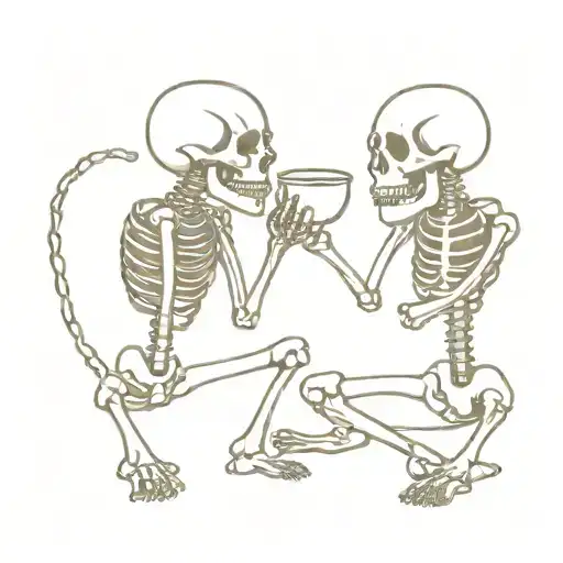 two skeletons drinking coffee mug tattoo design idea