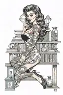 pin up model library shelf filled tattoo design idea
