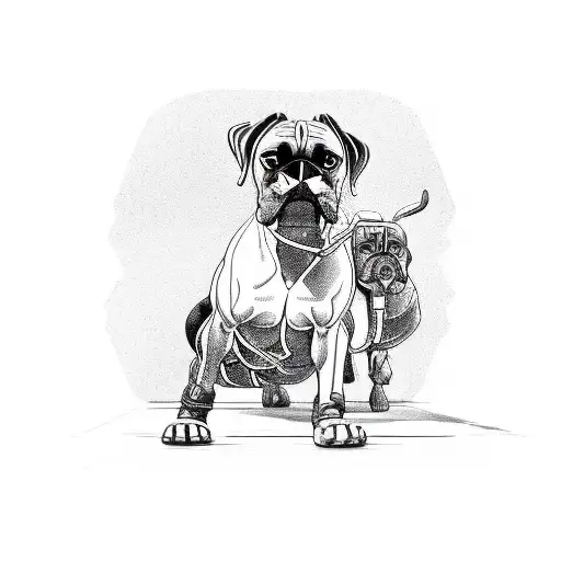 An intricate design of a boxer working out in a gym, with a dog by their side tattoo design idea