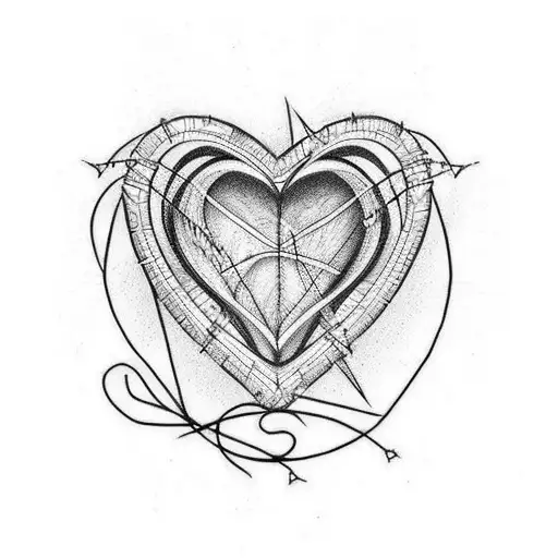 line art tattoo of a heart wrapped in a barbed wire  tattoo design idea
