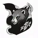 honey badger with sharp teeth in flames and leaves in a geometric shape  tattoo design idea