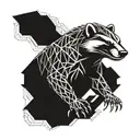 honey badger with sharp teeth in flames and leaves in a geometric shape  tattoo design idea