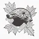honey badger with sharp teeth in flames and leaves in a geometric shape  tattoo design idea