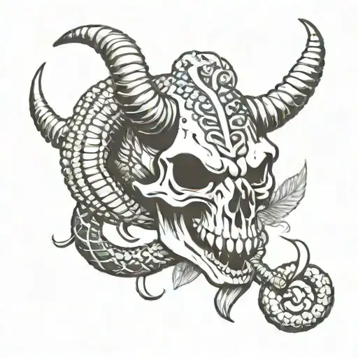 bull skull with rattle snake  tattoo design idea