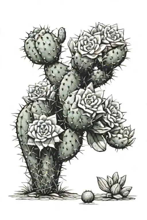 flowered cactus growing with fruits growing tattoo design idea