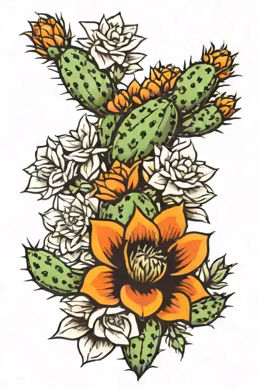 flowered cactus growing tattoo design idea