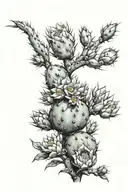 prickly pear cactus with orange flowers and purple fruits tattoo design idea