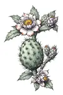 prickly pear cactus with orange flowers and purple fruits tattoo design idea