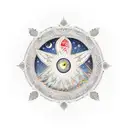 Arabic window through which a waning crescent moon can be seen tattoo design idea