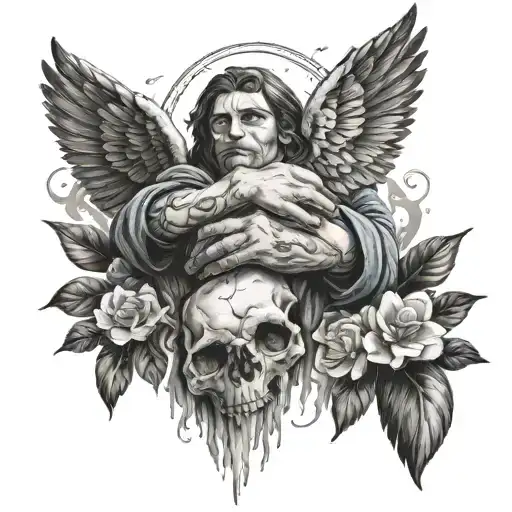 I want a shoulder tattoo that says I fear no one but god with prayer hands together in English writing  tattoo design idea