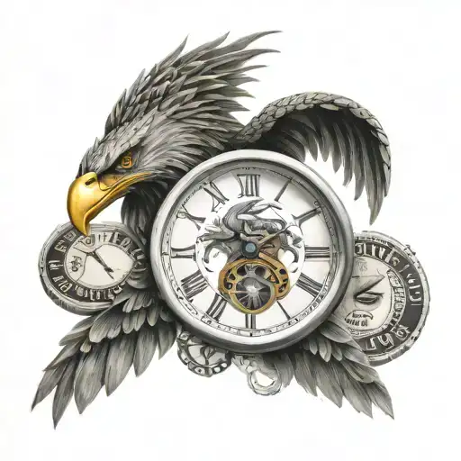 dragon, eagle, time, money tattoo design idea