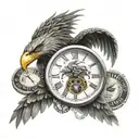 dragon, eagle, time, money tattoo design idea