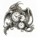 dragon, eagle, time, money tattoo design idea