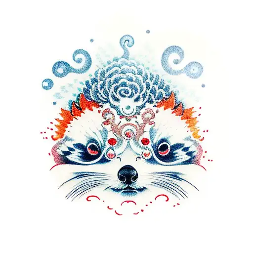 red panda with ocean  tattoo design idea