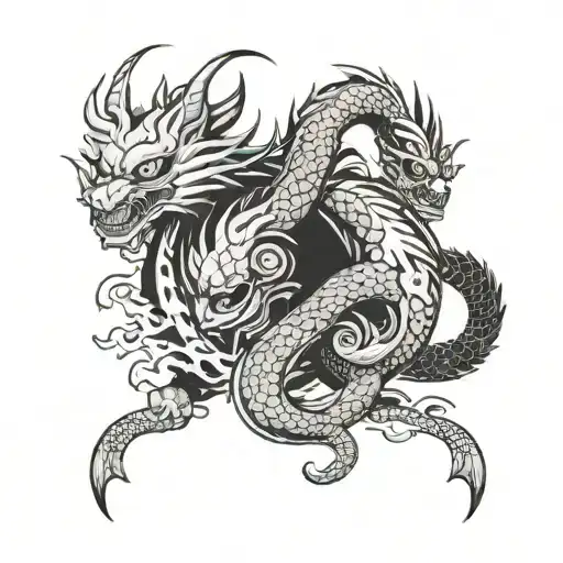 combine japanese dragon with obito uchiha masks tattoo design idea
