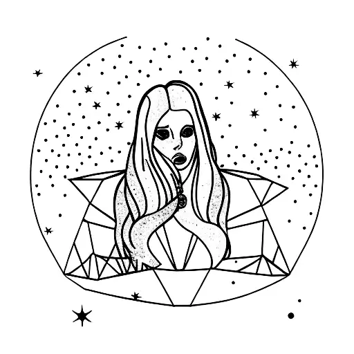 Lana del Rey's silhouette surrounded by a starry sky tattoo design idea