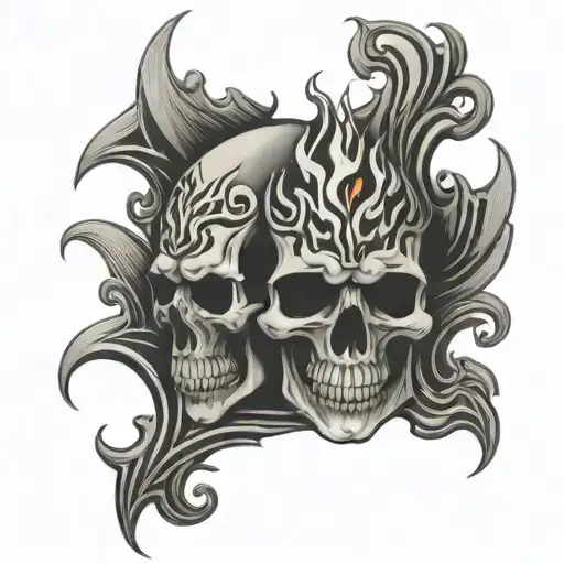flames skulls surrounded tattoo design idea