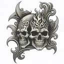 flames skulls surrounded tattoo design idea