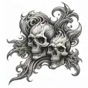flames skulls surrounded tattoo design idea