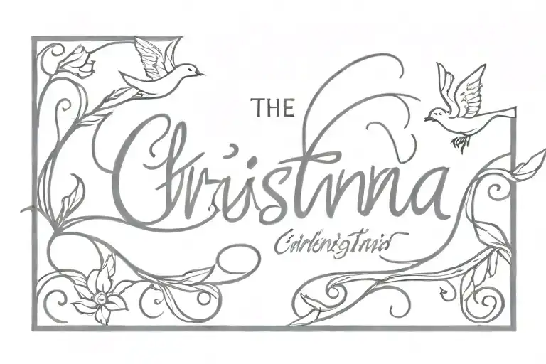 the name christina in cursive with shading and doves tattoo design idea