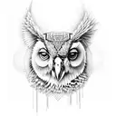 An artistic blend of a kangaroo, owl, and Greek goddess Athena for a cohesive half-sleeve tattoo. tattoo design idea