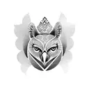 An artistic blend of a kangaroo, owl, and Greek goddess Athena for a cohesive half-sleeve tattoo. tattoo design idea